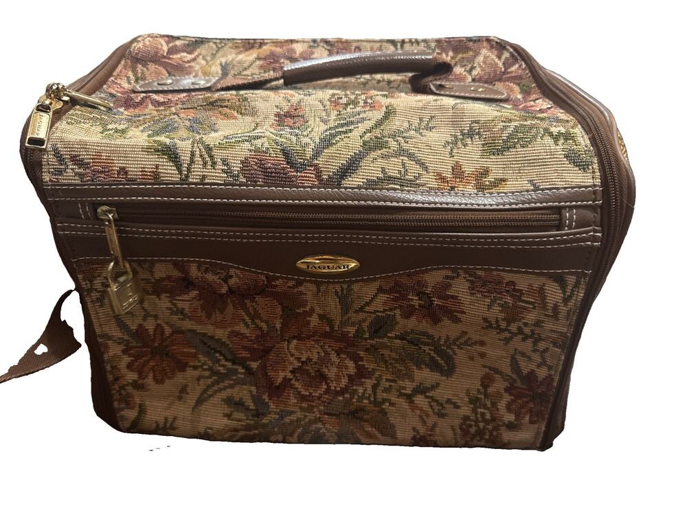 Vintage Jaguar Floral Tapestry Travel Bag Carryon Overnight Vanity Case Luggage